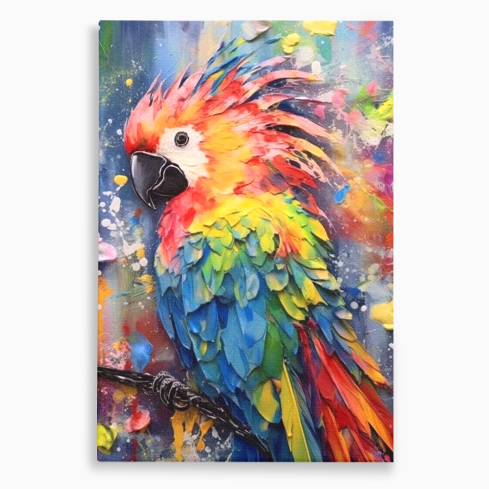 Tablou canvas cu tablou canvas cu papagal colorat, fara rama, pe sasiu de lemn